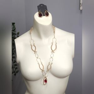 Golden And Ruby Colored Gem Wire Art Jewelry Collection